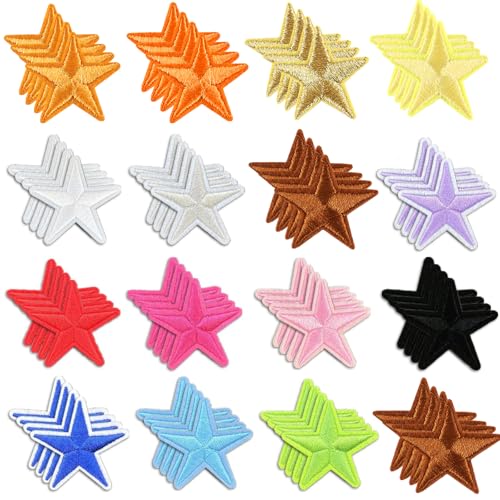 Kabwea 64 StüCk Sterne AufbüGelbilder,Star, Patches Zum AufbüGeln, Sterne, Stars, AufbüGler, BüGelbilder FüR Textilien Erwachsene, Stern, BüGelbilder (16 Farben） von Kabwea