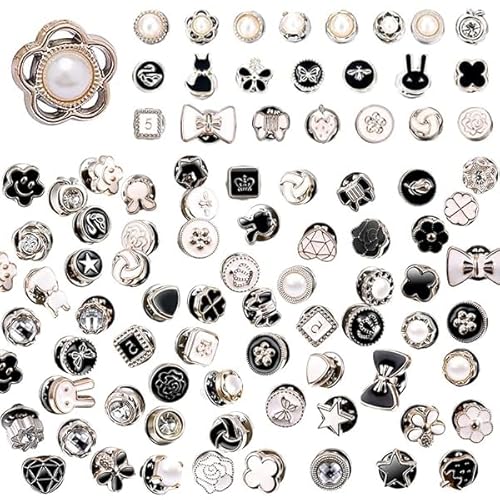 Kabwea 80 Sets Broschen Pins,Broschen FüR Kleidung, Brosche, KnöPfe Ohne NäHen, Buttons, Anstecker Pin, Brosche Ausschnitt Verkleinern, Knopf, Pins Anstecker (0.39 Zoll) von Kabwea