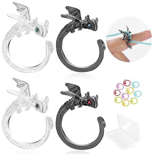 Kabwea Strickzubehör Set Mit 4 Stück Dragon Strickfingerhut Ringe, 10 Stück Maschenzähler Und 1.8 cm Hohem Kunststoffbox von Kabwea