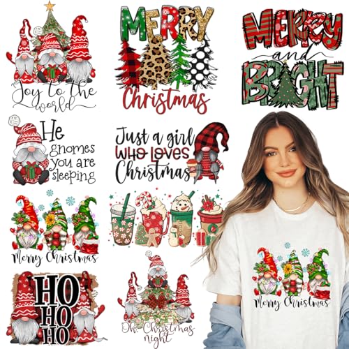 Weihnachts-Bügelbilder, 9 Bögen DTF-Transfer-Aufkleber, bereit zum Drücken, Schneemann, Weihnachts-Wärmetransfer-Aufkleber, zum Aufbügeln für T-Shirts, Hoodie, DIY Handwerk von Kaciola