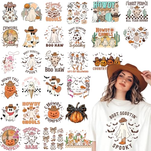 Western Ghost Bügelbilder, 30 Blatt DTF Transfers Ready to Press Western Heat Transfer Aufkleber Ghost Iron on Decals für T Shirts Hoodie DIY Handwerk von Kaciola