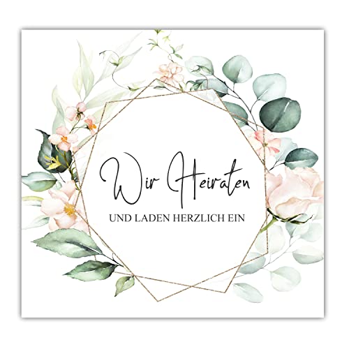 Kackspecht 14 Einladungskarten Hochzeit Einladung zur Hochzeit klassisch Quadratisch 14,8 x 14,8 Hochzeitseinladung Vintage Wir Heiraten Karten Save The Date ohne Umschläge von Kackspecht