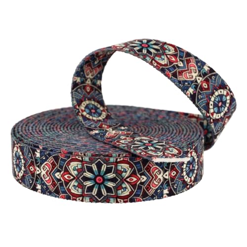 Kacperek - Gurtband Polyester - mit Aufdruck - Stark für DIY Abschleppseile und Gepäckgurt - Gewebeband - Gurtbänder für Taschen, Rucksack Band, Gürtel - 10m Lang - Breite 25mm - Ethno-Mandala von Kacperek