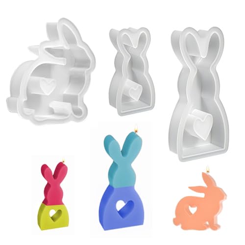 3D Ostern Kaninchen Silikonformen Gießformen, 3 Stück Kerzenform Silikon Ostern, Osterhase Silikonform, DIY Silikon Kerzenhalter Gießform für Sojawachs Kerzen, Seife, Gips, Handwerk von Kacrilidi