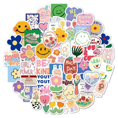 50 Aesthetic Sticker Set Blumen Smile Aufkleber Süße Stickers für Kinder Mädchen zum Basteln und Spielen (Smile Flower) von Kaderas