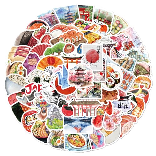 Japan Reise Aufkleber 64 pcs, Aquarellen Fuji Sakura Landmark Stickers von Kaderas