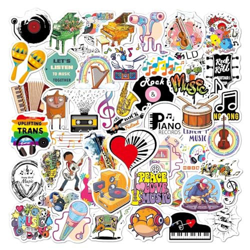 Musik Sticker Aufkleber 50 Stück Musiknoten Instrumente Wasserfeste Vinyl Stickers für Scrapbook Laptop Skateboard Koffer Helm (Musik) von Kaderas