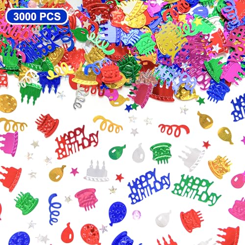 3000 Stück Geburtstag Konfetti Glitzer Folie Happy Birthday Konfetti Streusel Gemischte Kuchen Ballon Stern Konfetti für Tischdekorationen Geburtstag Party Baby Shower DIY Handwerk (60g) von Kaemi