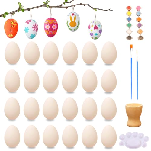 Osterbasteln Ostereier Kreativset mit 12 Farben, Ostereier Bastelset Kinder, Bunte Basteln Ostern Set, Eier zum Bemalen und Beschriften für DIY Kinder Malen Dekoration (Weiß) von Kaezuy