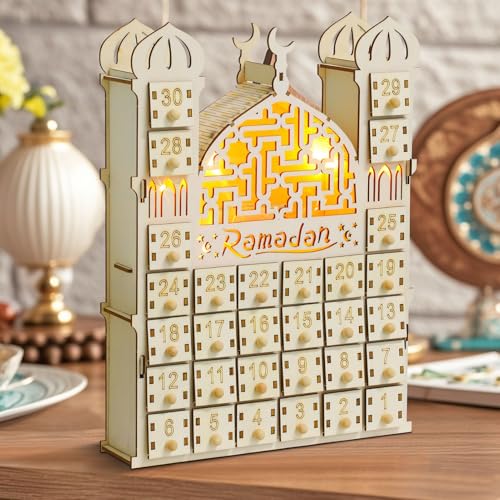 Ramadan Adventskalender, Ramadan Countdown Kalender aus Holz mit 30 Schubladen, 30 Tage Countdown Kalender, Countdown bis Eid-Schublade, Ramadan Deko Geschenke für Kinder von Kaezuy