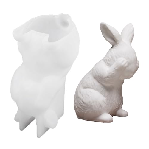 Silikonformen Gießformen Ostern, Silikonform Osterhasen, 3D Kaninchen Kerzenhalter DIY Hase Silikonform Backform für Tortendeko, Silikon Backform Gipsformen Zum Gießen (A) von Kaezuy