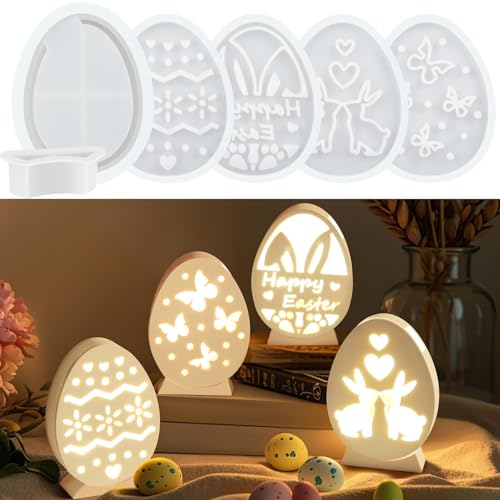 Silikonformen Gießformen Ostern, Silikonform Ostern Hase Silikon Gießform Osterei, Gipsformen zum Gießen, Epoxidharz Silikonformen Ostern für Seife Kerzen Ostergeschenke (6Eier) von Kaezuy