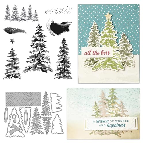 Stanzschablonen Weihnachten, Neue Metall Schneiden Sterben Und Stempel Set, DIY Weihnachten Stanzformen Scrapbooking Prägeschablonen für Kunst Handwerk Supplies Stamping (Stil B) von Kaezuy