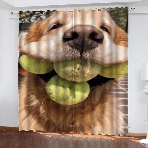 Baseball Gardinen Golden Retriever Vorhänge Blickdicht, Blackout Curtain, Lärmschutzvorhang, Geeignet für Haus Balkon Kinderzimmer, Schlafzimmer Wohnzimmer Fenster, H 175 x B 140 cm, 2 Stück von KaiHeBeding