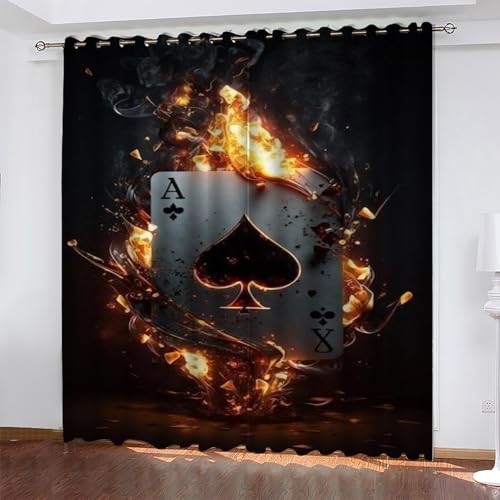 Flamme Gardinen Pik-Ass Vorhänge Blickdicht, Blackout Curtain, Lärmschutzvorhang, Geeignet für Haus Balkon Kinderzimmer, Schlafzimmer Wohnzimmer Fenster, H 175 x B 140 cm, 2 Stück von KaiHeBeding