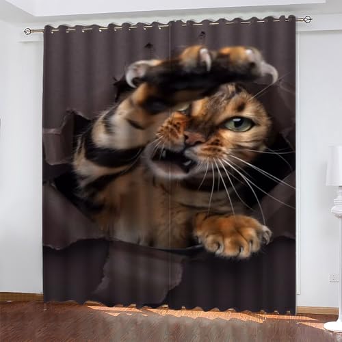 Grau Gardinen Katze Vorhänge Blickdicht, Blackout Curtain, Lärmschutzvorhang, Geeignet für Haus Balkon Kinderzimmer, Schlafzimmer Wohnzimmer Fenster, H 175 x B 140 cm, 2 Stück von KaiHeBeding