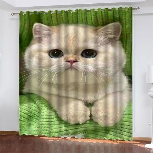 GrüN Gardinen Katze Vorhänge Blickdicht, Blackout Curtain, Lärmschutzvorhang, Geeignet für Haus Balkon Kinderzimmer, Schlafzimmer Wohnzimmer Fenster, H 175 x B 140 cm, 2 Stück von KaiHeBeding