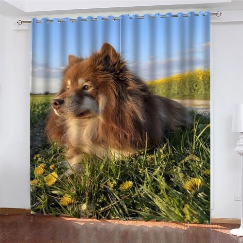 KaiHeBeding Alaskan Hund Gardinen Tier Vorhänge Blickdicht, Blackout Curtain, Lärmschutzvorhang, Geeignet für Haus Balkon Kinderzimmer, Schlafzimmer Wohnzimmer Fenster, H 175 x B 140 cm, 2 Stück von KaiHeBeding