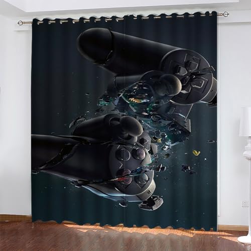 KaiHeBeding Blau Gardinen Gamepad Vorhänge Blickdicht, Blackout Curtain, Lärmschutzvorhang, Geeignet für Haus Balkon Kinderzimmer, Schlafzimmer Wohnzimmer Fenster, H 175 x B 140 cm, 2 Stück von KaiHeBeding