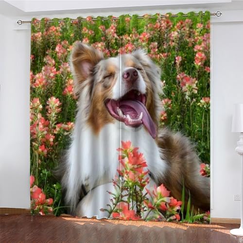 KaiHeBeding Blumen Gardinen SchäFerhund Vorhänge Blickdicht, Blackout Curtain, Lärmschutzvorhang, Geeignet für Haus Balkon Kinderzimmer, Schlafzimmer Wohnzimmer Fenster, H 175 x B 140 cm, 2 Stück von KaiHeBeding