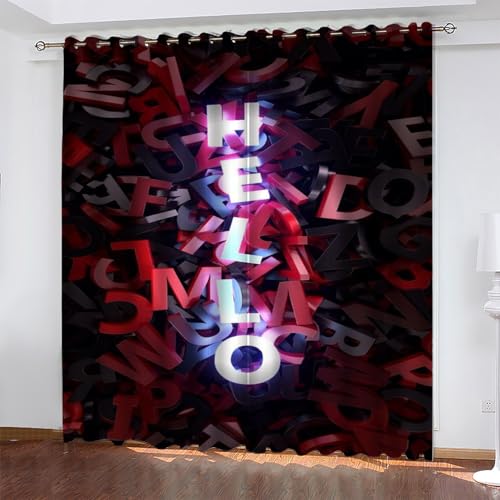 KaiHeBeding Brief Gardinen Hallo Vorhänge Blickdicht, Blackout Curtain, Lärmschutzvorhang, Geeignet für Haus Balkon Kinderzimmer, Schlafzimmer Wohnzimmer Fenster, H 175 x B 140 cm, 2 Stück von KaiHeBeding