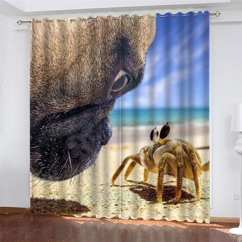 KaiHeBeding Bulldogge Gardinen Krabbe Vorhänge Blickdicht, Blackout Curtain, Lärmschutzvorhang, Geeignet für Haus Balkon Kinderzimmer, Schlafzimmer Wohnzimmer Fenster, H 175 x B 140 cm, 2 Stück von KaiHeBeding