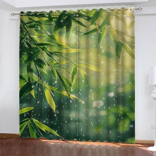 KaiHeBeding GrüN Gardinen Bambus Vorhänge Blickdicht, Blackout Curtain, Lärmschutzvorhang, Geeignet für Haus Balkon Kinderzimmer, Schlafzimmer Wohnzimmer Fenster, H 175 x B 140 cm, 2 Stück von KaiHeBeding