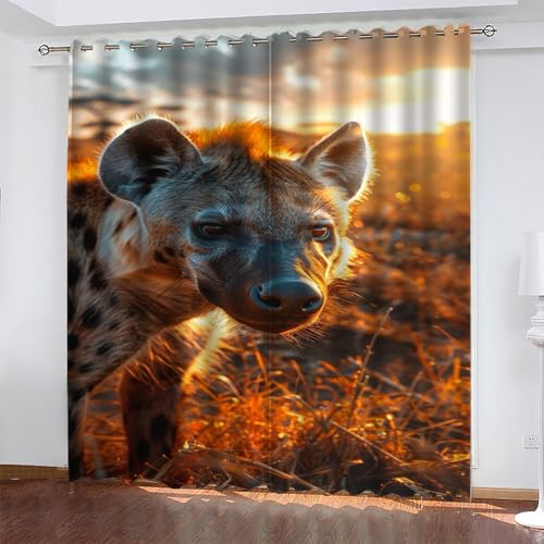 KaiHeBeding HyäNe Gardinen Tier Vorhänge Blickdicht, Blackout Curtain, Lärmschutzvorhang, Geeignet für Haus Balkon Kinderzimmer, Schlafzimmer Wohnzimmer Fenster, H 175 x B 140 cm, 2 Stück von KaiHeBeding