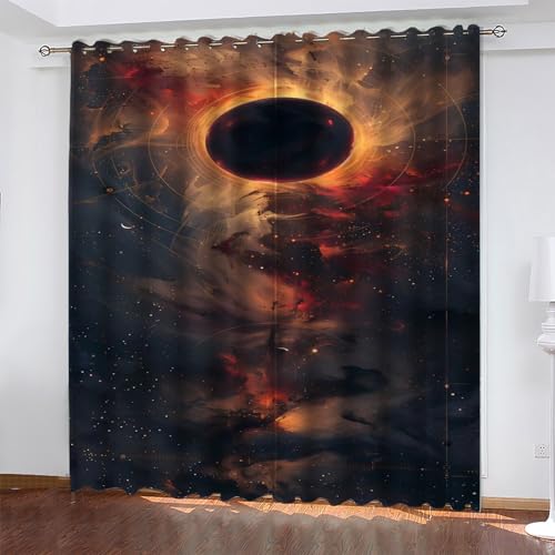 KaiHeBeding Mond Gardinen Sternenhimmel Vorhänge Blickdicht, Blackout Curtain, Lärmschutzvorhang, Geeignet für Haus Balkon Kinderzimmer, Schlafzimmer Wohnzimmer Fenster, H 175 x B 140 cm, 2 Stück von KaiHeBeding