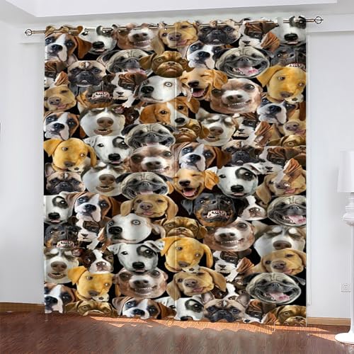 KaiHeBeding Niedlich Gardinen Hund Vorhänge Blickdicht, Blackout Curtain, Lärmschutzvorhang, Geeignet für Haus Balkon Kinderzimmer, Schlafzimmer Wohnzimmer Fenster, H 175 x B 140 cm, 2 Stück von KaiHeBeding