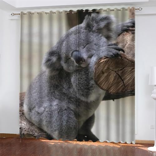 KaiHeBeding Niedlich Gardinen Koala Vorhänge Blickdicht, Blackout Curtain, Lärmschutzvorhang, Geeignet für Haus Balkon Kinderzimmer, Schlafzimmer Wohnzimmer Fenster, H 175 x B 140 cm, 2 Stück von KaiHeBeding