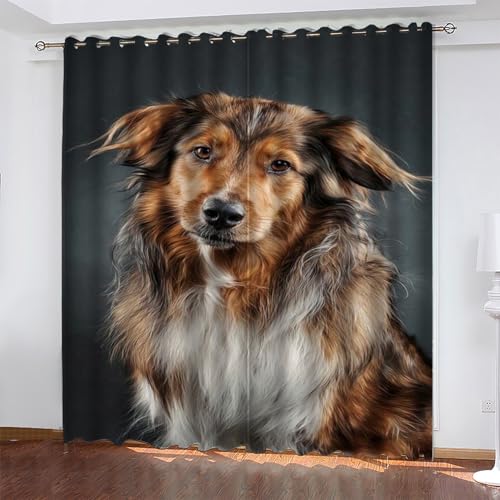 KaiHeBeding Niedlich Gardinen SchäFerhund Vorhänge Blickdicht, Blackout Curtain, Lärmschutzvorhang, Geeignet für Haus Balkon Kinderzimmer, Schlafzimmer Wohnzimmer Fenster, H 175 x B 140 cm, 2 Stück von KaiHeBeding