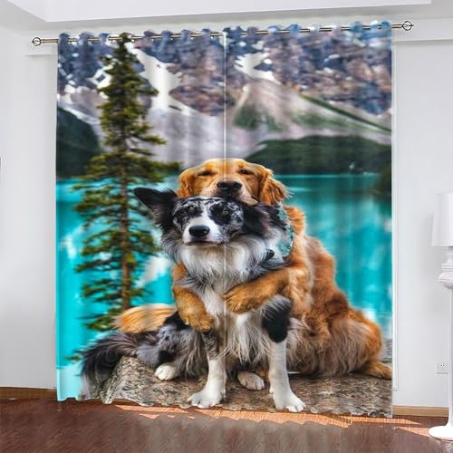 KaiHeBeding Ozean Gardinen Border-Collie Vorhänge Blickdicht, Blackout Curtain, Lärmschutzvorhang, Geeignet für Haus Balkon Kinderzimmer, Schlafzimmer Wohnzimmer Fenster, H 175 x B 140 cm, 2 Stück von KaiHeBeding