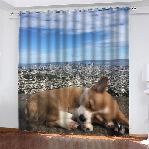 KaiHeBeding Ozean Gardinen Corgi Vorhänge Blickdicht, Blackout Curtain, Lärmschutzvorhang, Geeignet für Haus Balkon Kinderzimmer, Schlafzimmer Wohnzimmer Fenster, H 175 x B 140 cm, 2 Stück von KaiHeBeding