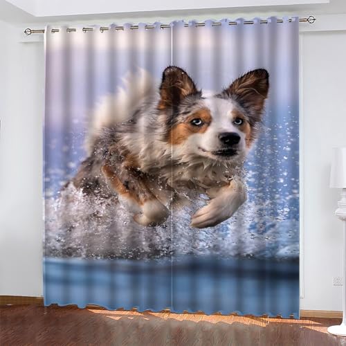 KaiHeBeding Ozean Gardinen SchäFerhund Vorhänge Blickdicht, Blackout Curtain, Lärmschutzvorhang, Geeignet für Haus Balkon Kinderzimmer, Schlafzimmer Wohnzimmer Fenster, H 175 x B 140 cm, 2 Stück von KaiHeBeding