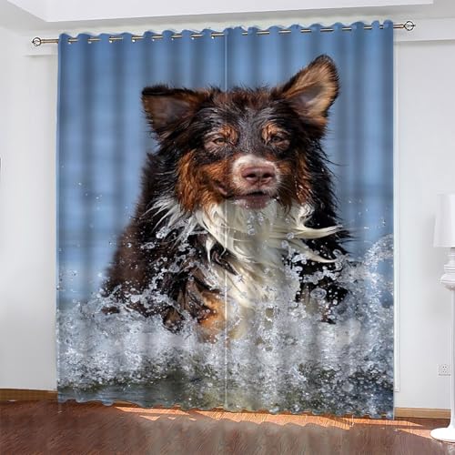 KaiHeBeding Ozean Gardinen SchäFerhund Vorhänge Blickdicht, Blackout Curtain, Lärmschutzvorhang, Geeignet für Haus Balkon Kinderzimmer, Schlafzimmer Wohnzimmer Fenster, H 175 x B 140 cm, 2 Stück von KaiHeBeding