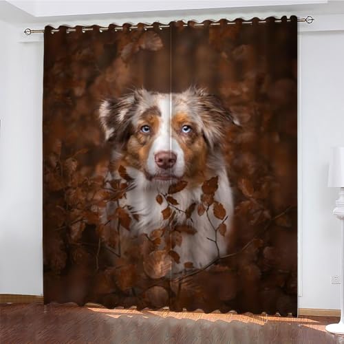 KaiHeBeding SchäFerhund Gardinen Blatt Vorhänge Blickdicht, Blackout Curtain, Lärmschutzvorhang, Geeignet für Haus Balkon Kinderzimmer, Schlafzimmer Wohnzimmer Fenster, H 175 x B 140 cm, 2 Stück von KaiHeBeding