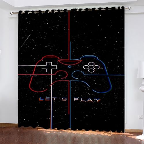 KaiHeBeding Schwarz Gardinen Gamepad Vorhänge Blickdicht, Blackout Curtain, Lärmschutzvorhang, Geeignet für Haus Balkon Kinderzimmer, Schlafzimmer Wohnzimmer Fenster, H 175 x B 140 cm, 2 Stück von KaiHeBeding