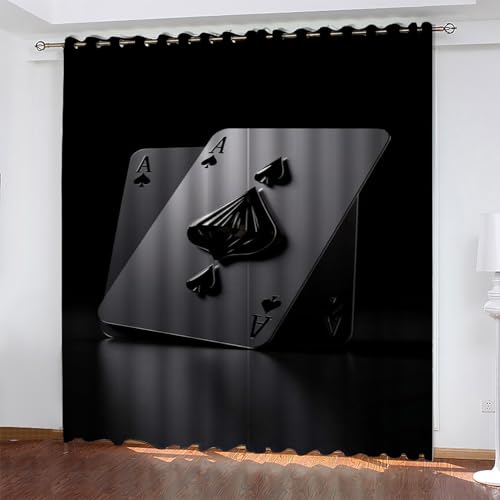 KaiHeBeding Schwarz Gardinen Pik-Ass Vorhänge Blickdicht, Blackout Curtain, Lärmschutzvorhang, Geeignet für Haus Balkon Kinderzimmer, Schlafzimmer Wohnzimmer Fenster, H 175 x B 140 cm, 2 Stück von KaiHeBeding