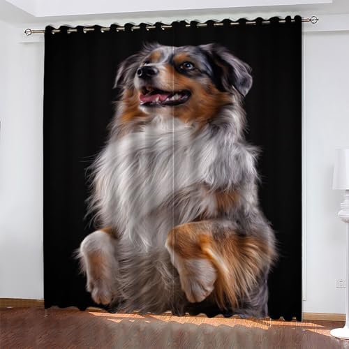 KaiHeBeding Schwarz Gardinen SchäFerhund Vorhänge Blickdicht, Blackout Curtain, Lärmschutzvorhang, Geeignet für Haus Balkon Kinderzimmer, Schlafzimmer Wohnzimmer Fenster, H 175 x B 140 cm, 2 Stück von KaiHeBeding