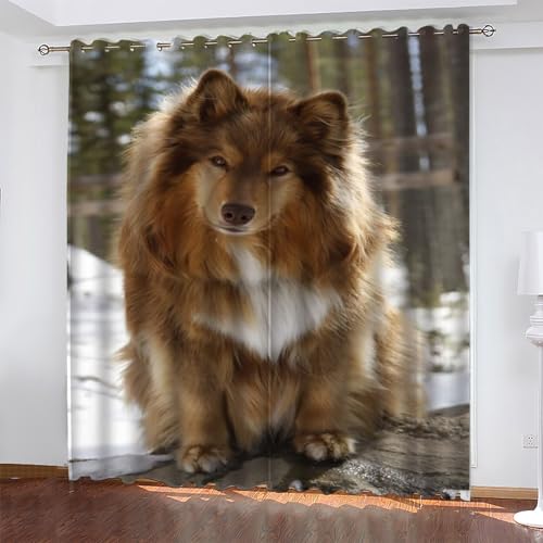 KaiHeBeding Shetland-SchäFerhund Vorhänge Tier Vorhang Blickdicht, Verdunkelungsvorhang Schallschutz Vorhang, Geeignet für Haus Balkon Schlafzimmer Wohnzimmer Fenster, H 166 x B 75 cm, 2 Stück von KaiHeBeding