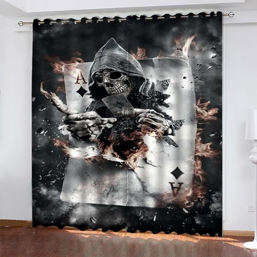 KaiHeBeding Skeleton Gardinen Spielkarten Vorhänge Blickdicht, Blackout Curtain, Lärmschutzvorhang, Geeignet für Haus Balkon Kinderzimmer, Schlafzimmer Wohnzimmer Fenster, H 175 x B 140 cm, 2 Stück von KaiHeBeding