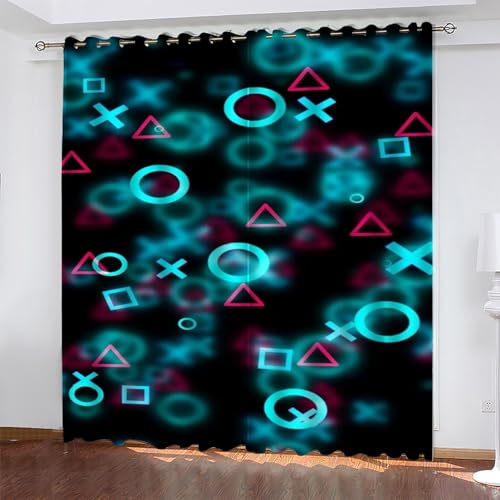 KaiHeBeding Symbol Gardinen Blau Vorhänge Blickdicht, Blackout Curtain, Lärmschutzvorhang, Geeignet für Haus Balkon Kinderzimmer, Schlafzimmer Wohnzimmer Fenster, H 175 x B 140 cm, 2 Stück von KaiHeBeding