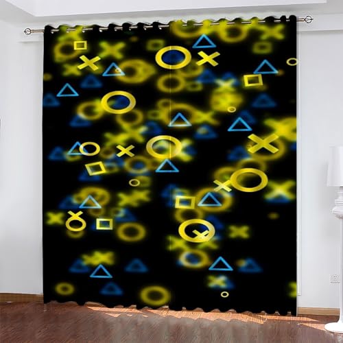 KaiHeBeding Symbol Gardinen Schwarz Vorhänge Blickdicht, Blackout Curtain, Lärmschutzvorhang, Geeignet für Haus Balkon Kinderzimmer, Schlafzimmer Wohnzimmer Fenster, H 175 x B 140 cm, 2 Stück von KaiHeBeding