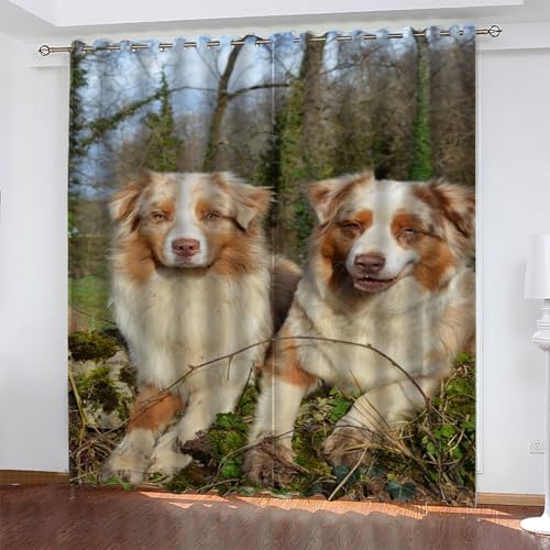 KaiHeBeding Tier Gardinen Alaskan Hund Vorhänge Blickdicht, Blackout Curtain, Lärmschutzvorhang, Geeignet für Haus Balkon Kinderzimmer, Schlafzimmer Wohnzimmer Fenster, H 175 x B 140 cm, 2 Stück von KaiHeBeding