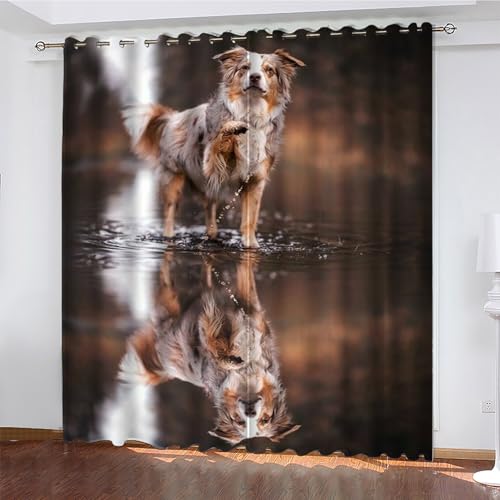 KaiHeBeding Tier Gardinen Border-Collie Vorhänge Blickdicht, Blackout Curtain, Lärmschutzvorhang, Geeignet für Haus Balkon Kinderzimmer, Schlafzimmer Wohnzimmer Fenster, H 175 x B 140 cm, 2 Stück von KaiHeBeding