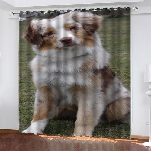 KaiHeBeding Tier Gardinen Border-Collie Vorhänge Blickdicht, Blackout Curtain, Lärmschutzvorhang, Geeignet für Haus Balkon Kinderzimmer, Schlafzimmer Wohnzimmer Fenster, H 175 x B 140 cm, 2 Stück von KaiHeBeding