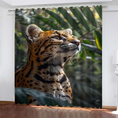 KaiHeBeding Tier Gardinen Gepard Vorhänge Blickdicht, Blackout Curtain, Lärmschutzvorhang, Geeignet für Haus Balkon Kinderzimmer, Schlafzimmer Wohnzimmer Fenster, H 175 x B 140 cm, 2 Stück von KaiHeBeding