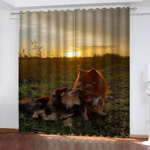 KaiHeBeding Tier Gardinen Hund Vorhänge Blickdicht, Blackout Curtain, Lärmschutzvorhang, Geeignet für Haus Balkon Kinderzimmer, Schlafzimmer Wohnzimmer Fenster, H 175 x B 140 cm, 2 Stück von KaiHeBeding