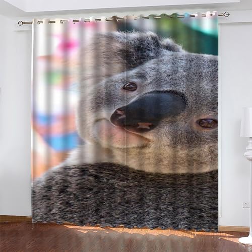 KaiHeBeding Tier Gardinen Koala Vorhänge Blickdicht, Blackout Curtain, Lärmschutzvorhang, Geeignet für Haus Balkon Kinderzimmer, Schlafzimmer Wohnzimmer Fenster, H 175 x B 140 cm, 2 Stück von KaiHeBeding